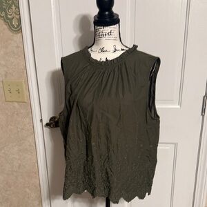 LOFT Olive Green Embroidered Blouse